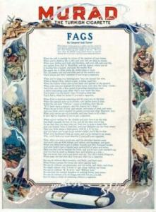 Murad Cigarettes - FAGS a Poem by Corporal Jack Turner